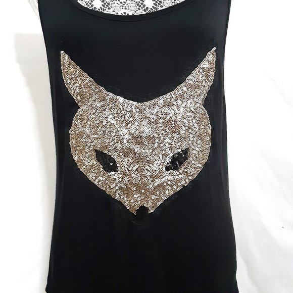 Blush Sequin Fox Muscle Tee Women Sz Large Backless Open Back Sleeveless Hi Low - Picture 2 of 4